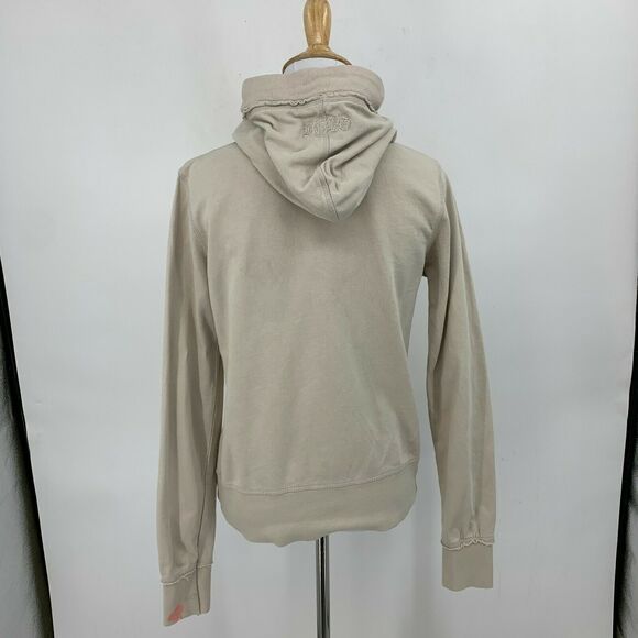 BCBGMaxazria Hoodie Women's Size M Beige Big Snap Buttons Distressed Sweater - Picture 4 of 13